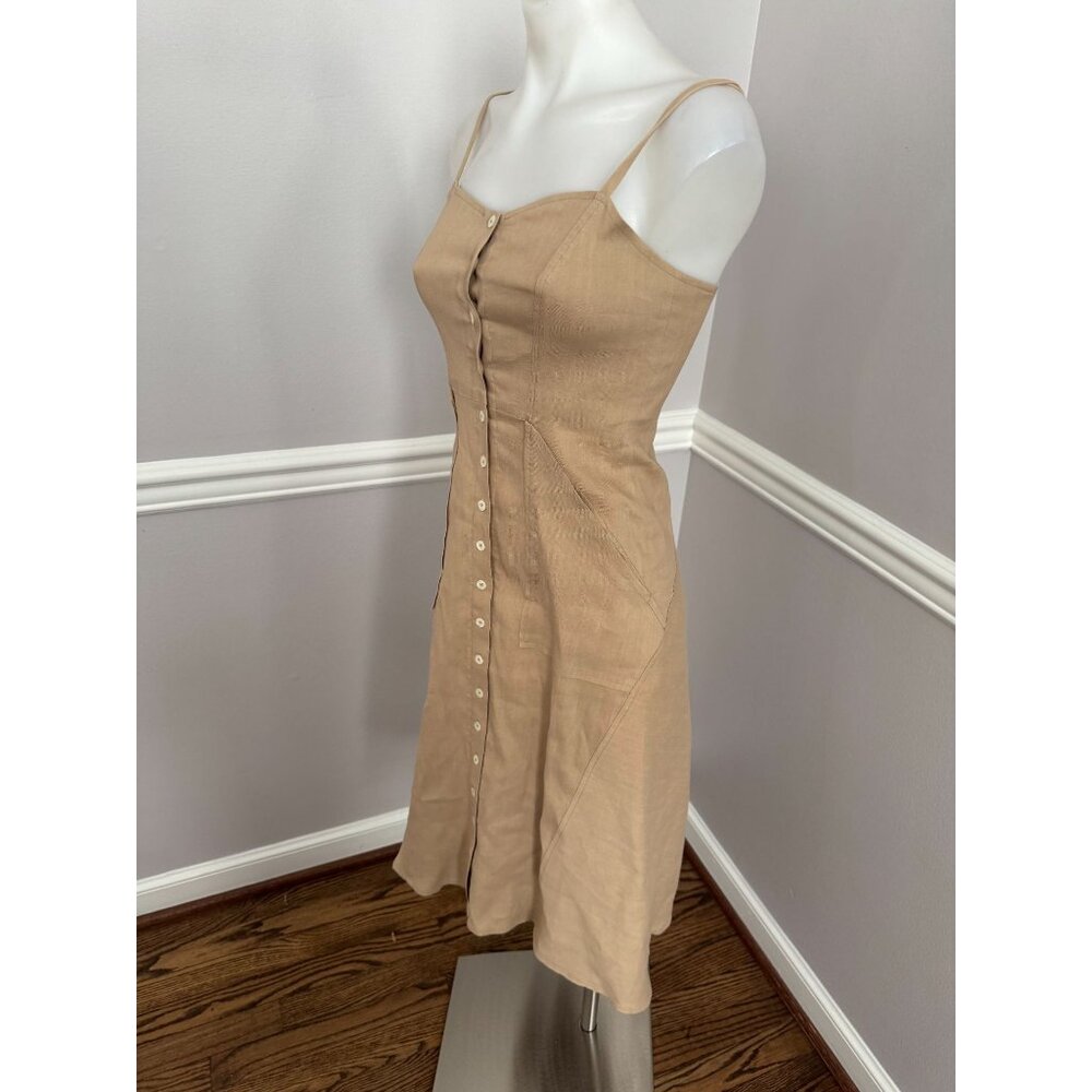 A.L.C. Linen Blend Button Front Midi Dress Beige … - image 5